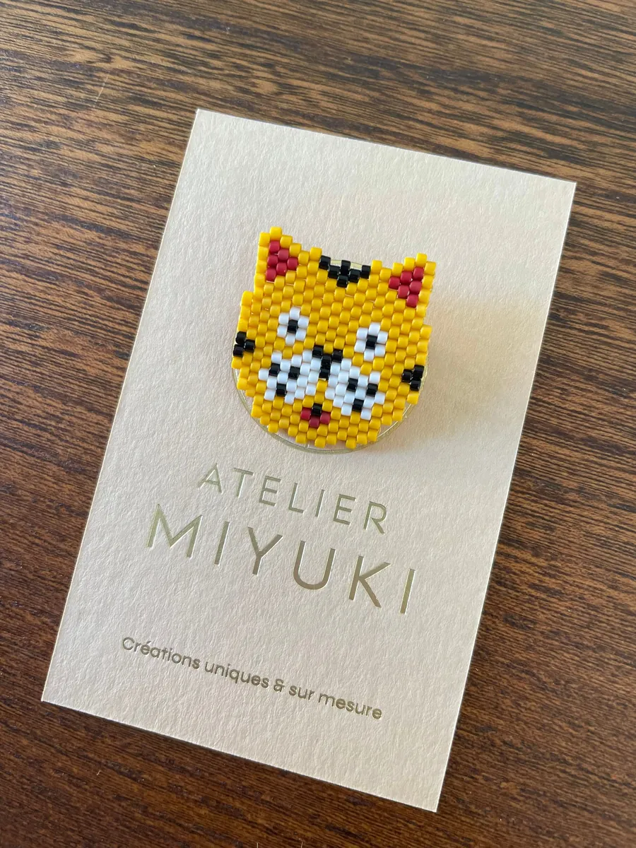 Broche chat tigre en perles — Atelier Miyuki