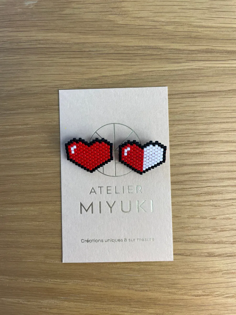 Broche petit Cœur rouge / blanc — Atelier Miyuki