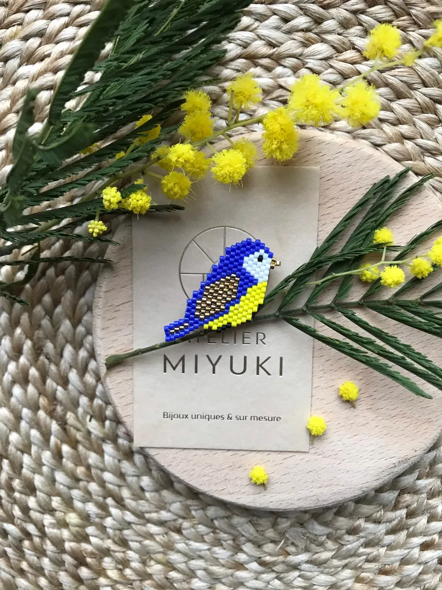 Broche Oiseau Mésange Bleue — Atelier Miyuki